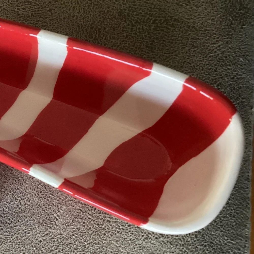 Candy Cane peppermint ceramic candy or dip serving dish by Pier 1 like new